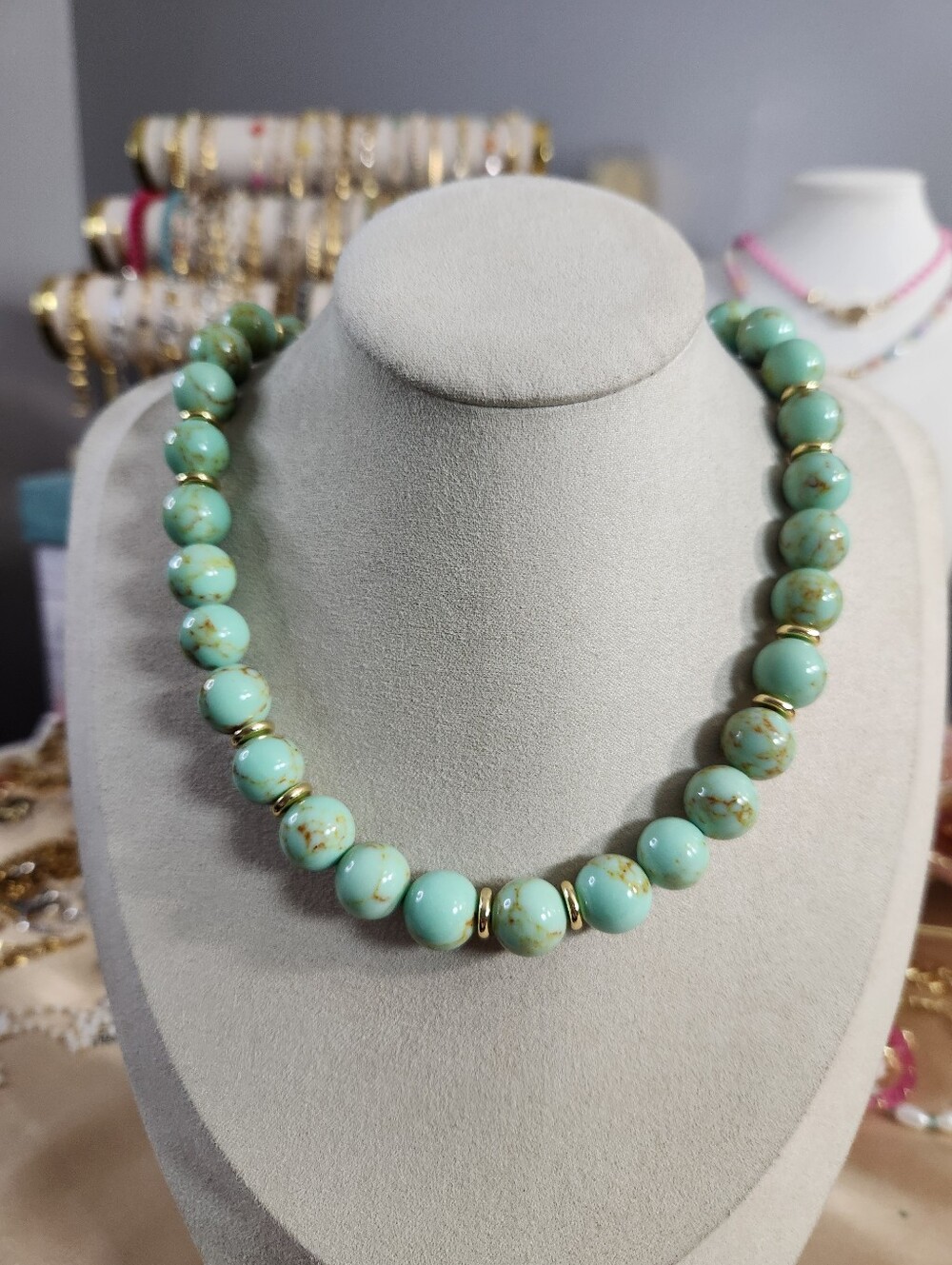 Handmade Green Howlite Beaded Necklace